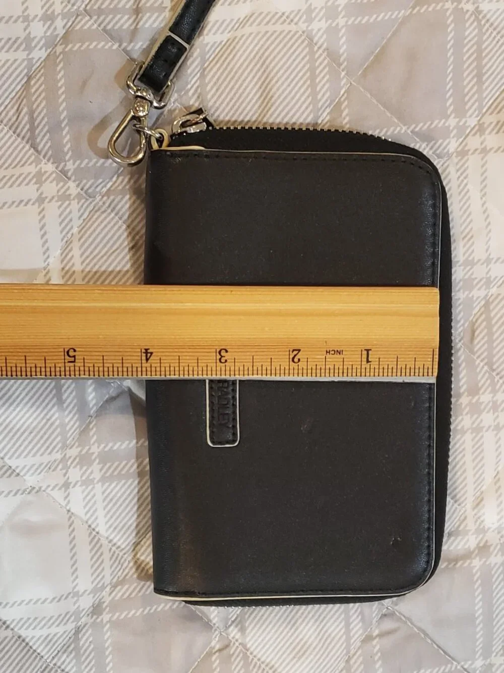 Vera Bradley Black Faux Leather Zip around wristlet wallet with wrist strap